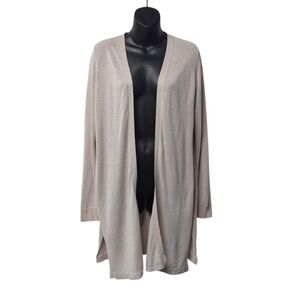 White House Black Market Thin Knit Sweater Cardigan Tan Gold Open Front Sz L